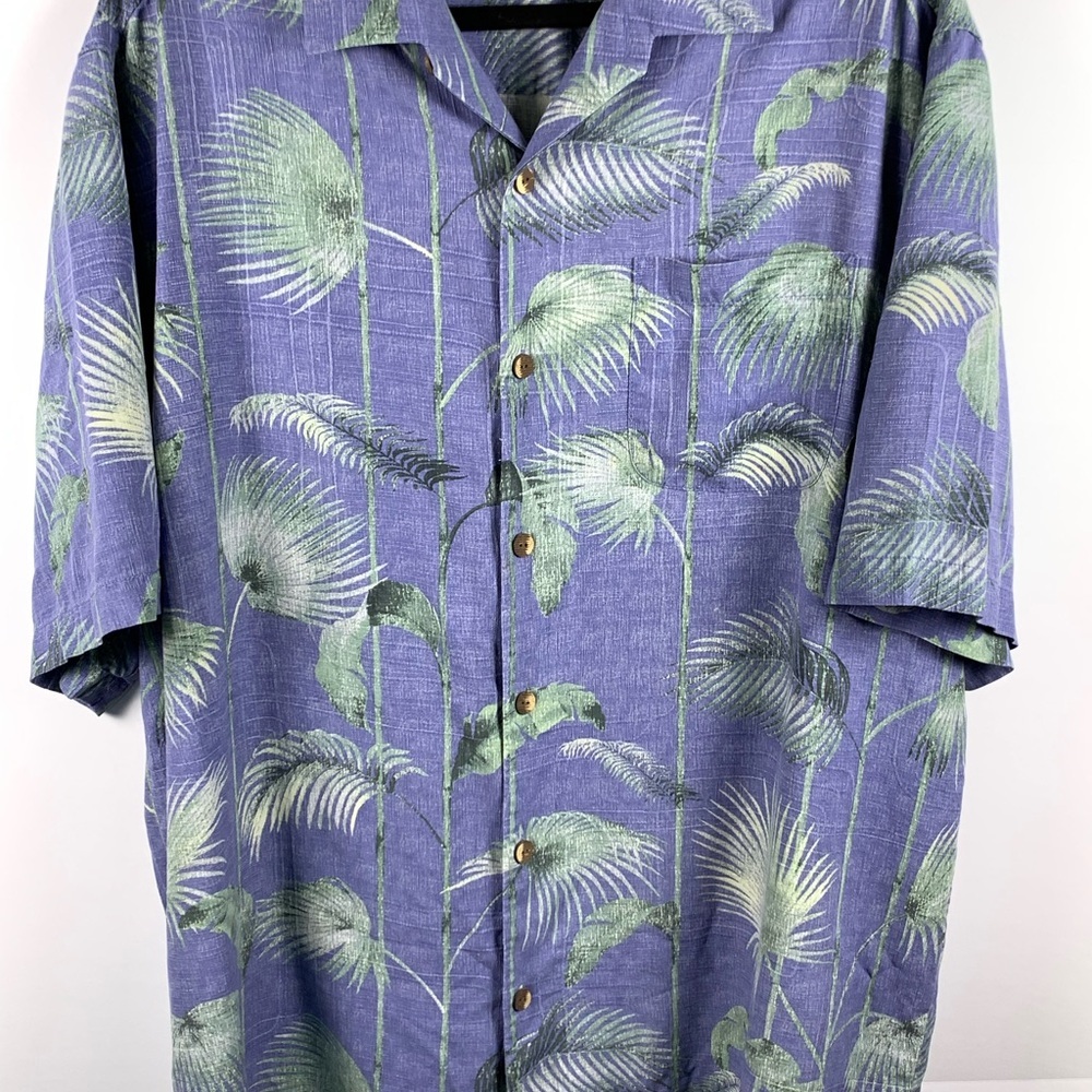 Tommy Bahama 100% Silk Hawaiian Shirt Mens L Blue Palm Resort Camp Aloha - Picture 2 of 16